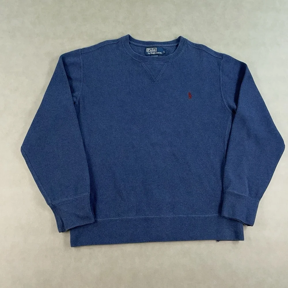 Vintage Polo Ralph Lauren Sweatshirt Mens Large Navy Blue Crewneck Fleece Boxy